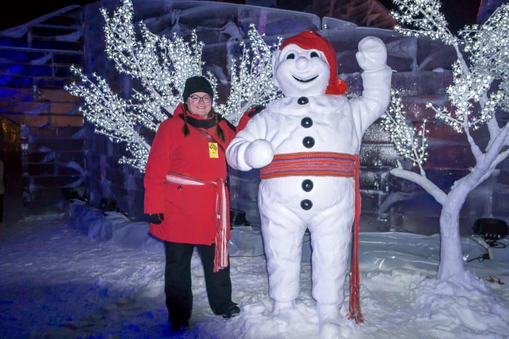 Jennifer with Bonhomme at Quebec City Winter Carnival