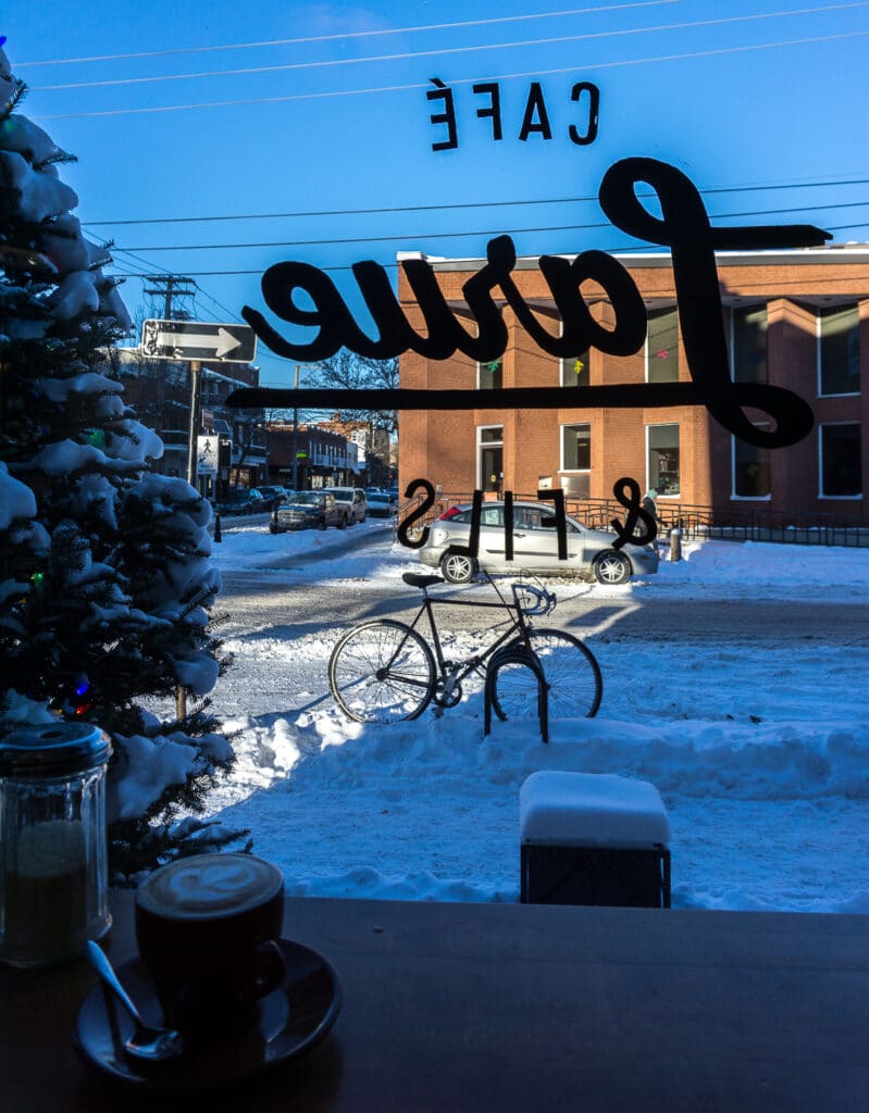 Café Larue in Montreal in winter -  Quebec, Canada