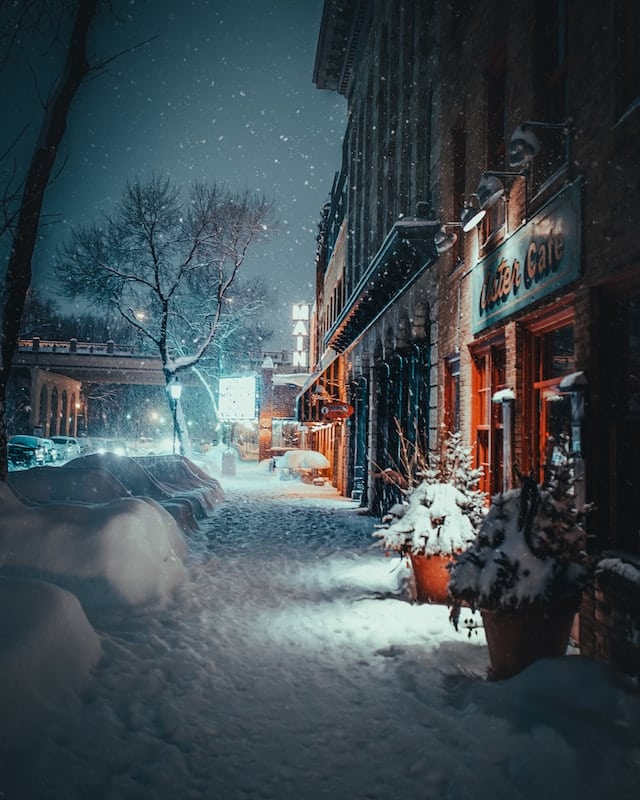A City in Winter - with Snow Covered-Sidewalks - Josh Hild - From Unsplash