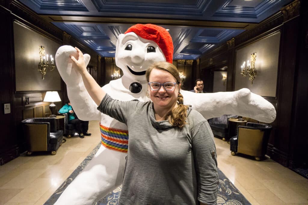 Jennifer with Bonhomme - Carnival in Quebec, Canada