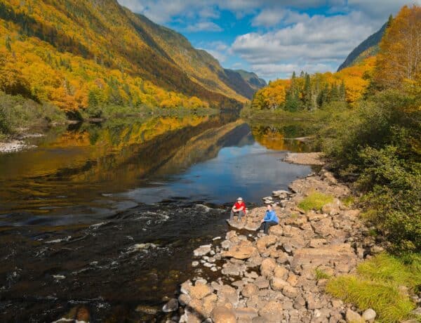 People Relaxing near the River - in Autumn - Jacques-Cartier National Park - Steve Deschenes - SEPAQ