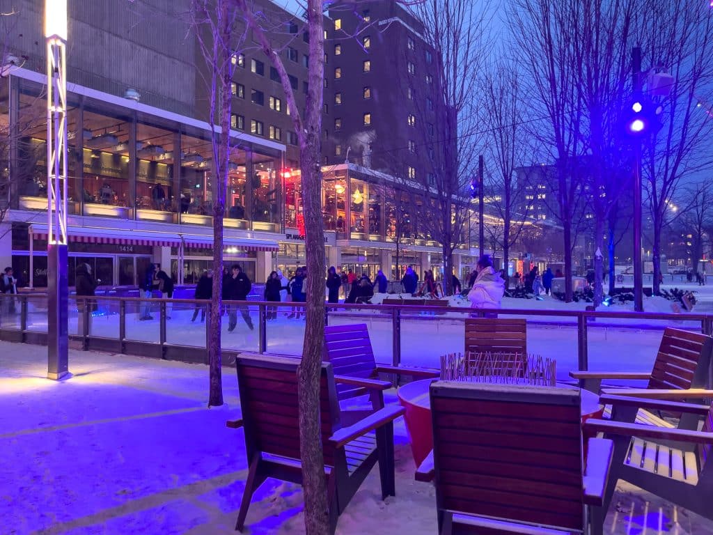 Skating rink at Esplanade tranquille where to skate in Montreal