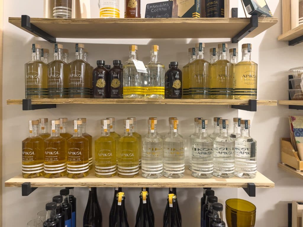 Bottles at Apikol distillery in Saint-Roch