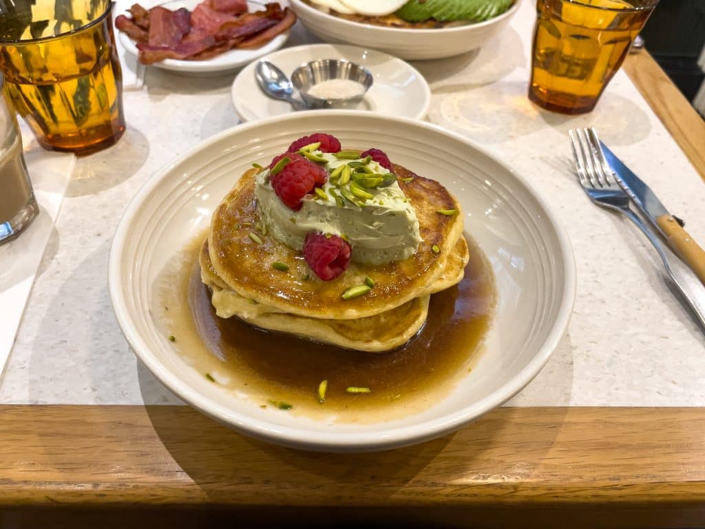 Pistachio pancakes at Dandy from a brunch in Montreal