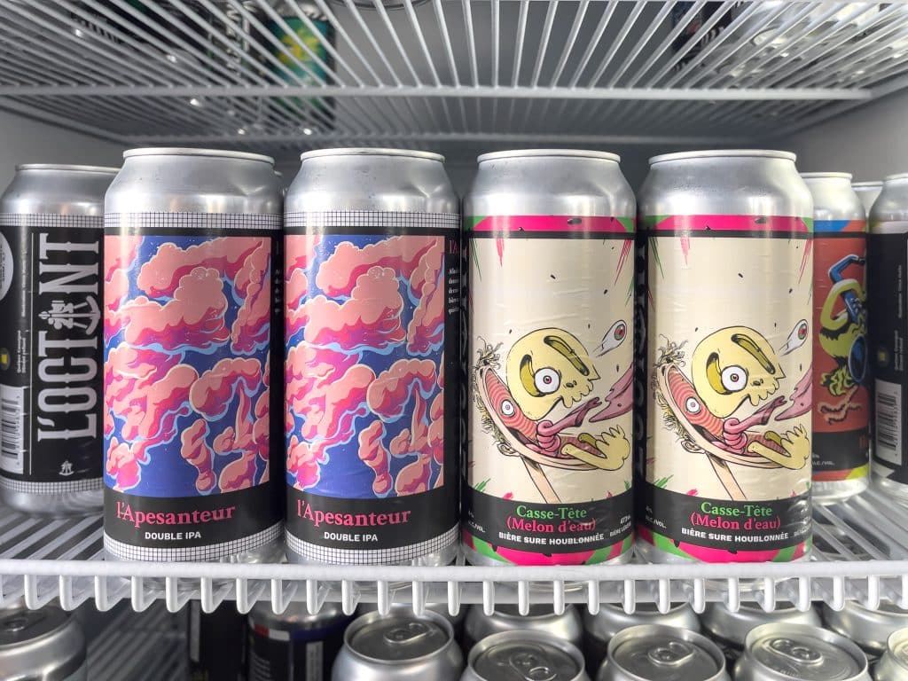 Beer cans in the fridge at l'Octant Microbrewery