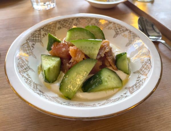 Salmon and cucumber salade at Le Bicois